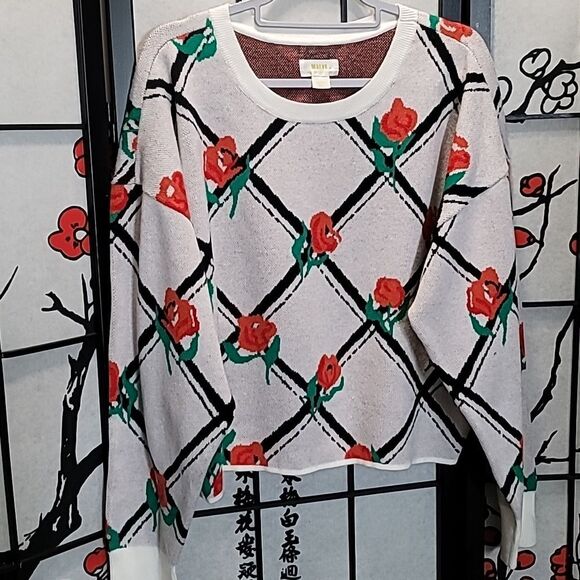 Anthropologie Maeve Crewneck Trellis Rose Floral Pullover Sweater Size Large - Picture 5 of 11